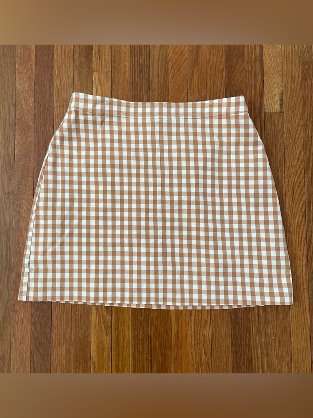 J. Crew Tan and White Gingham Mini Skirt